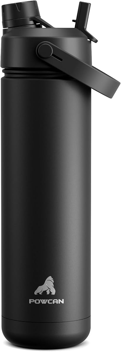 POWCAN - Botella de agua térmica 2 en 1, sorbete y tapa con boquilla, antifugas, acero inoxidable, apta portavasos automóvil, bebida fría 24 h, deporte, viaje y escuela, 26 oz, Dar