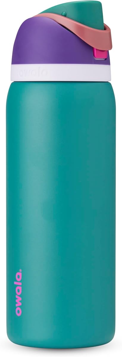 Owala FreeSip - Acero inoxidable - 32 oz - Morado/Azul (pistas de esquí de los años 80)