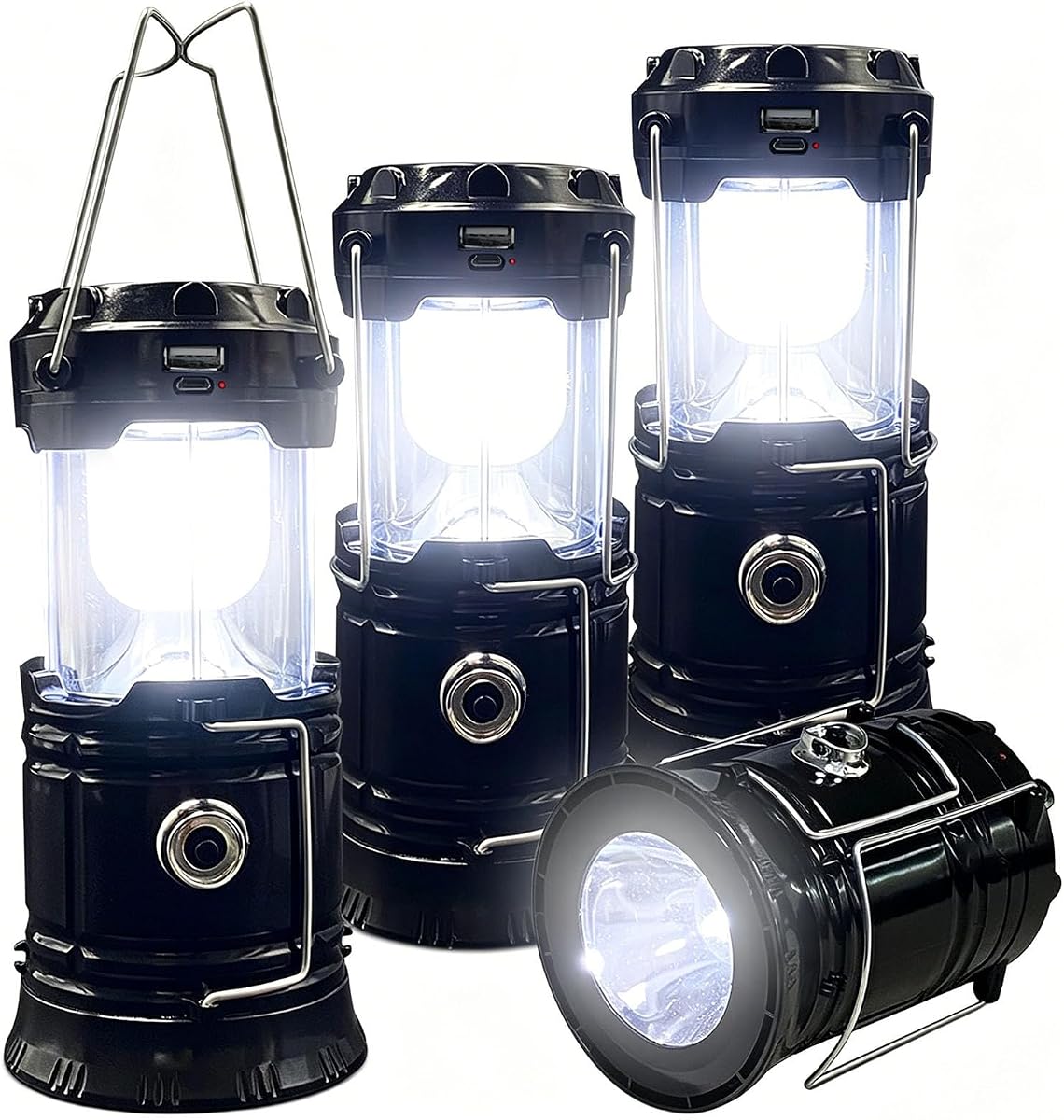 Linterna LED plegable portátil para campamento, XTAUTO ligera, impermeable, solar, recargable, USB, kits de supervivencia para interiores y exteriores, luz de emergencia, cortes de