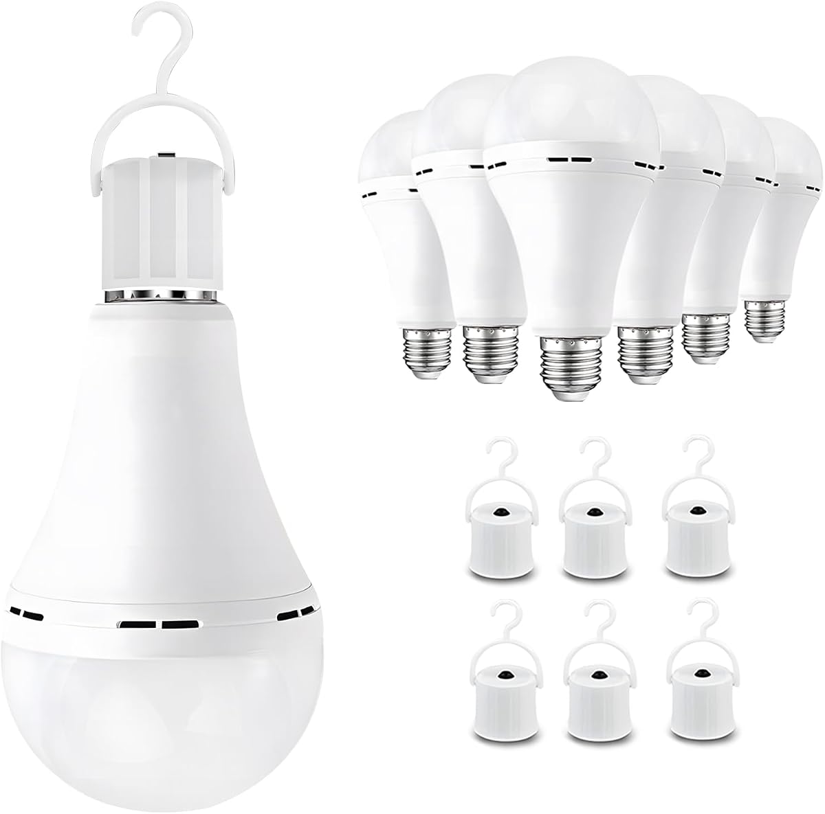Paquete de 6 bombillas recargables de emergencia, mantiene la iluminación cuando falla la energía, equivalente A21 9 W 60 W, bombilla a pilas con 1200 mAh para campamento en casa,