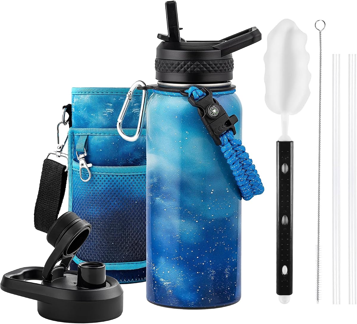 RAYMYLO Botella de agua aislada de 32 onzas, botella de agua de triple pared al vacío de acero inoxidable - Mantiene el frío 48H, recipiente de agua reutilizable de 1/4 galón para