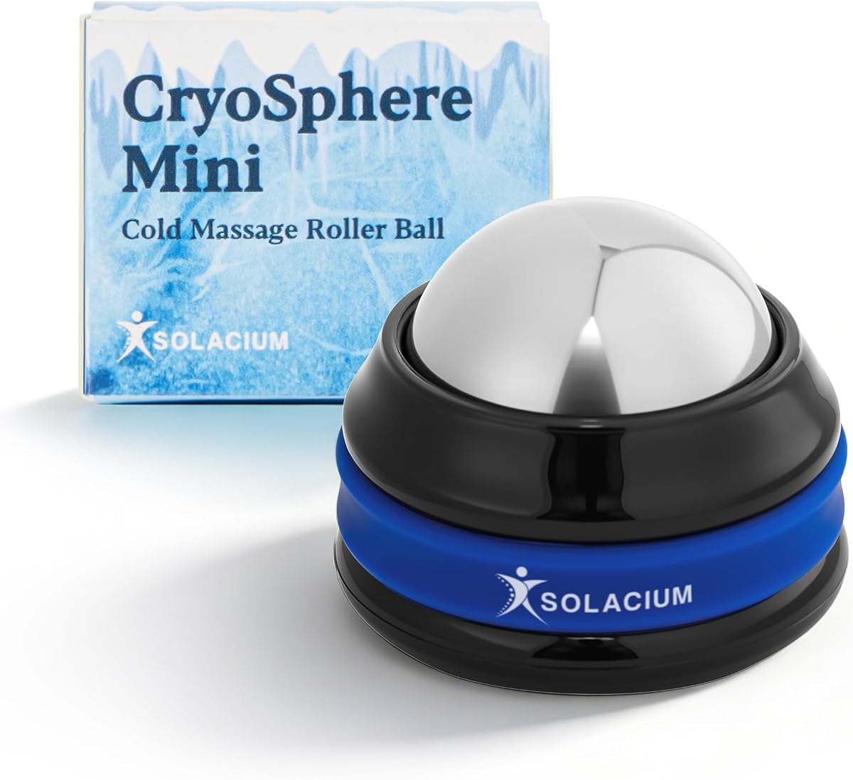 Solacium CryoSphere Mini - Bola de masaje frío de acero inoxidable - Herramienta de masaje de mano para dolores musculares, hombros, brazos, cuello, espalda y pies