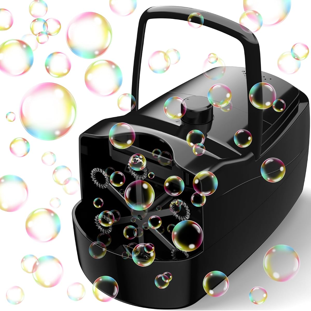 Máquina de burbujas, soplador automático de burbujas grandes de más de 18000 por minuto para niños pequeños con 2 velocidades, 6 varitas, funciona con enchufe o baterías para fiest