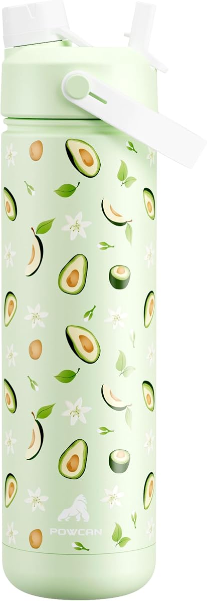 POWCAN Botella de agua aislada de 26 oz: tapa de popote y boquilla 2 en 1, a prueba de fugas - Botella de agua de acero inoxidable para regalo, viaje, picnic, campamento (Avocado G
