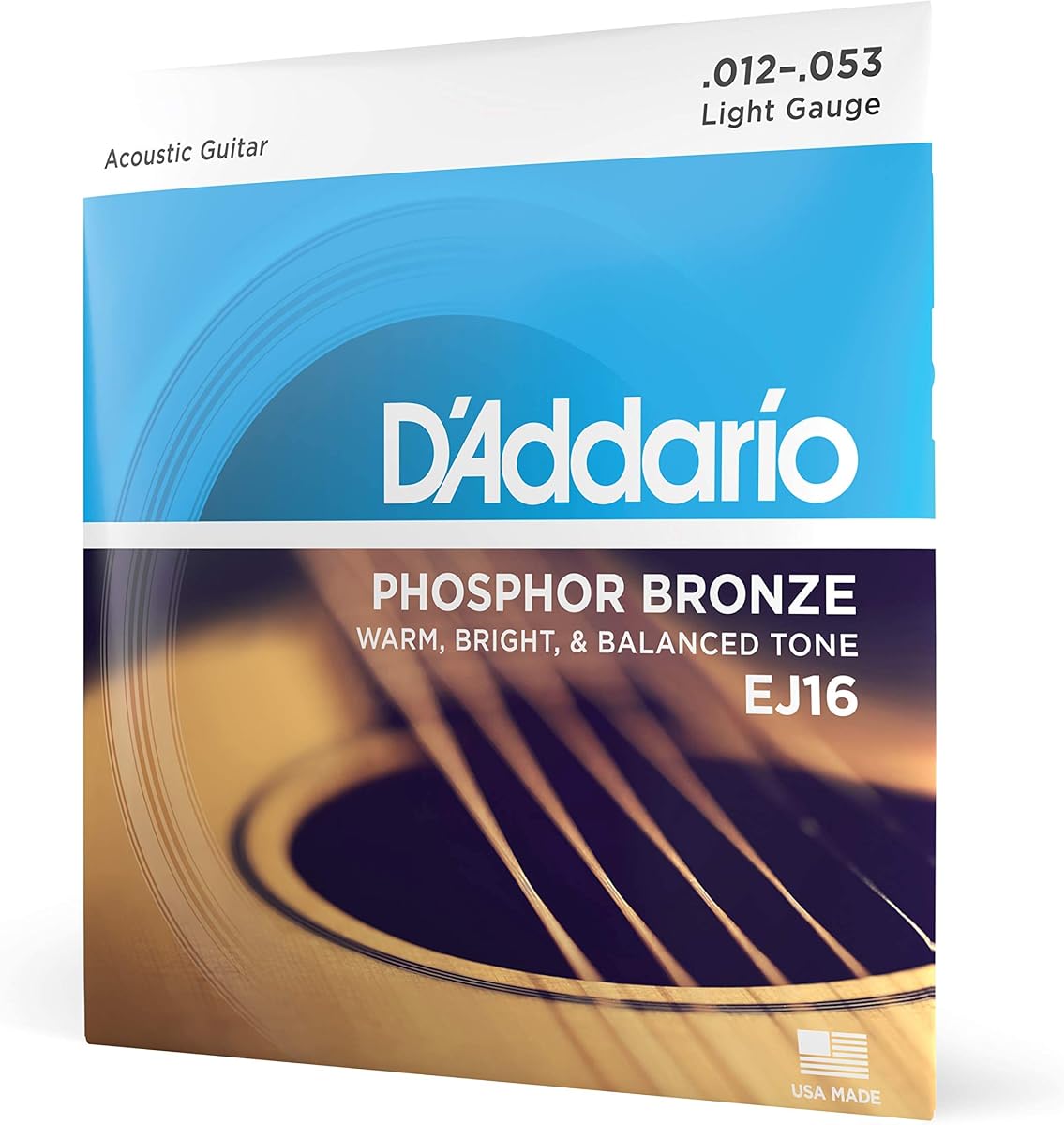 Cuerdas para guitarra acústica de bronce fosforado D'Addario, blanco negro rojo azul
