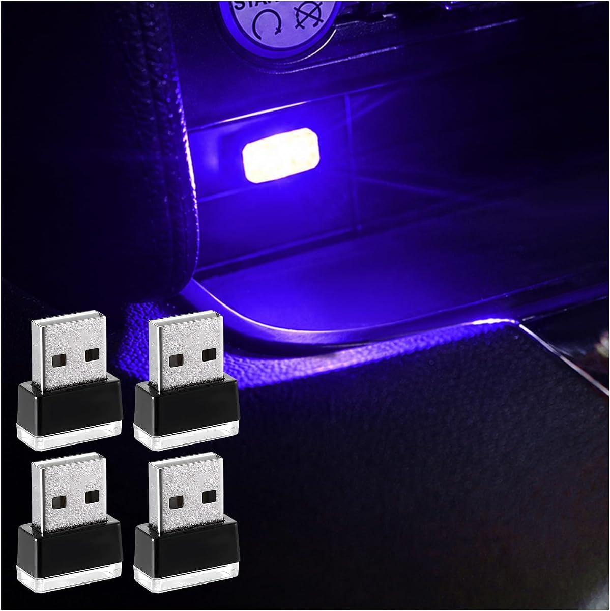 Augeny 4 piezas de luz LED USB para interior de coche, lámpara de ambiente, luz nocturna decorativa con conexión USB, kit de iluminación ambiental portátil para automóviles, acceso