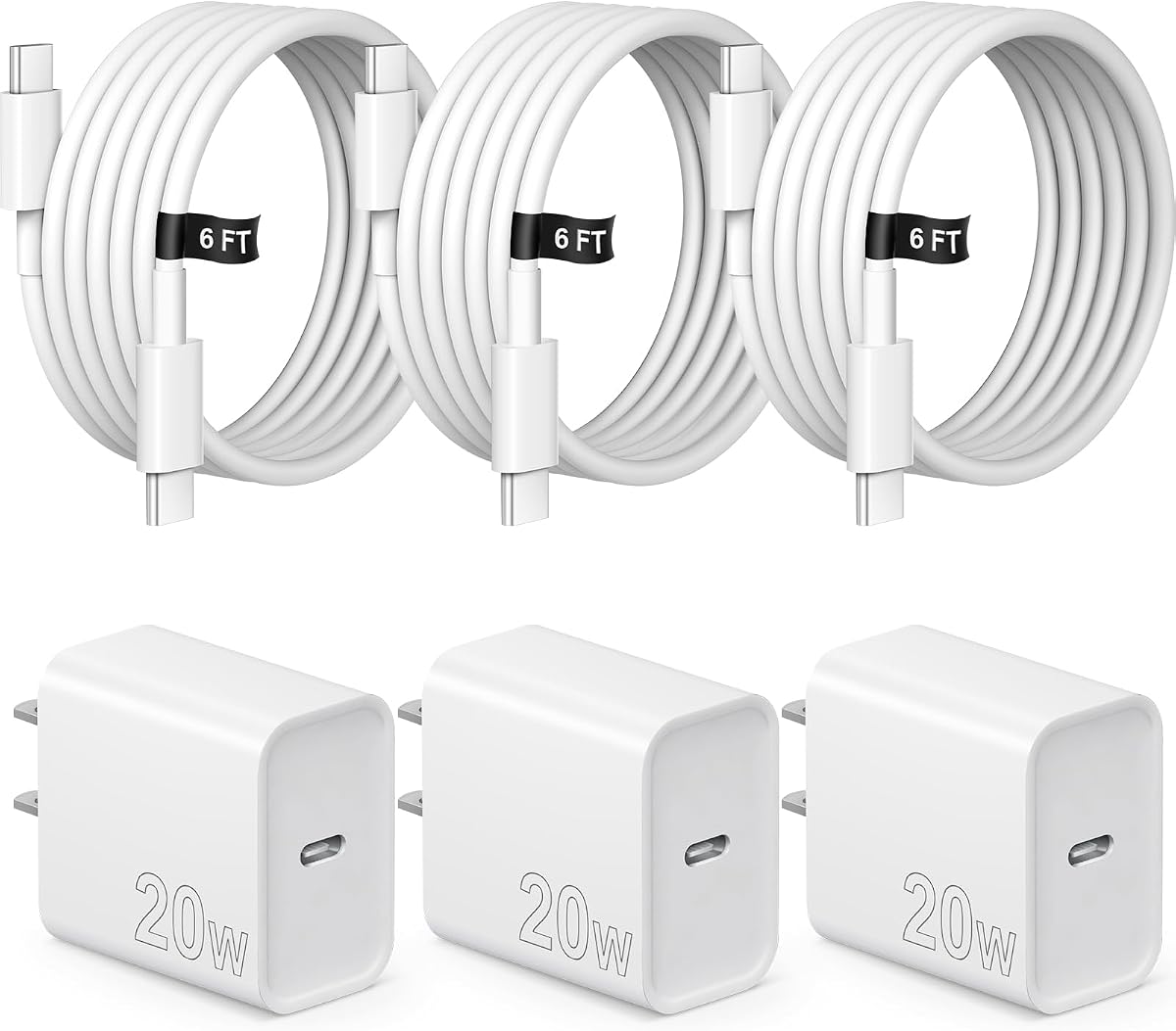 Cargador para iPhone 17 16 15 Carga Rápida Paquete de 3 Bloque Cargador USB C Cargadores Tipo C Cable de 6 Pies Cargadores de Pared Compatibles con iPhone Air/17/17 Plus/17 Pro/17