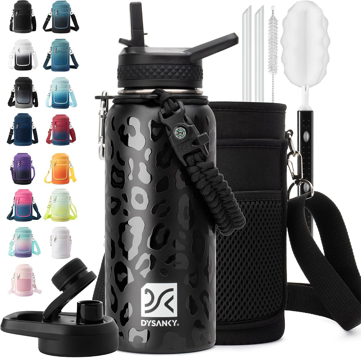 DYSANKY Botella de agua aislada - Metal grueso al vacío de acero inoxidable - Jarra de agua deportiva portátil para gimnasio y senderismo con pajilla, bolsa de transporte, correa d