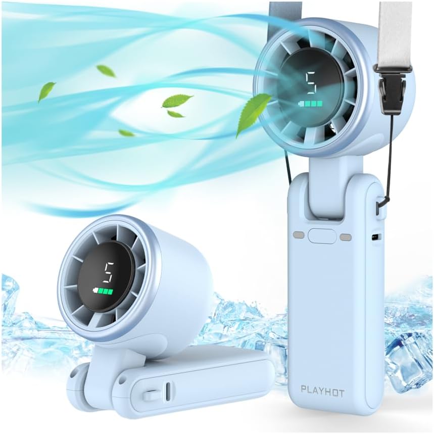 PlayHot Ventilador turbo portátil de mano, ventiladores personales de 5 velocidades, ventiladores recargables de 5000 mAh de hasta 12 horas, ventilador pequeño de solo 0.6 libras,
