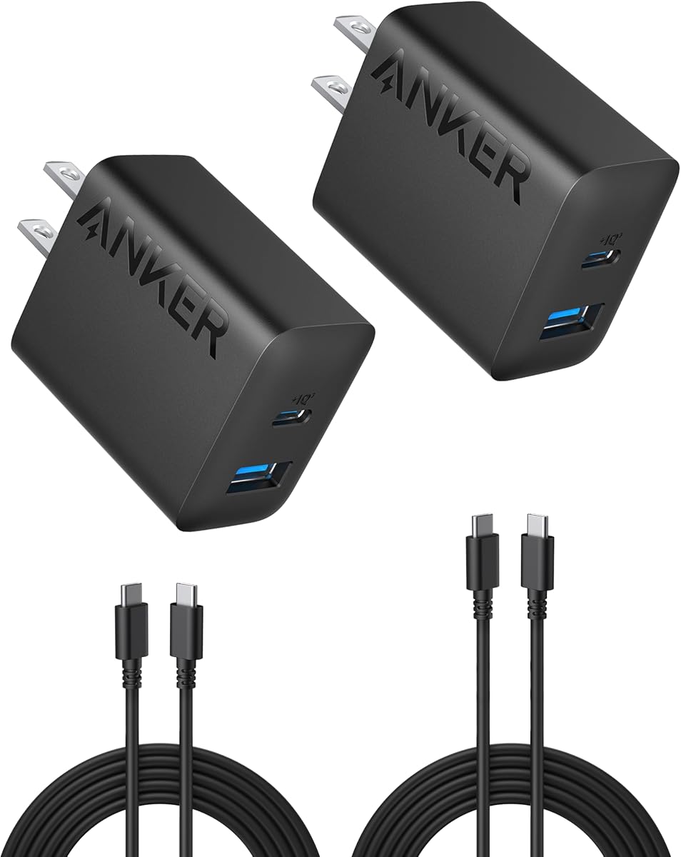 Anker - Cargador para iPhone 17/16, 2 unidades, 20 W, cargador USB C rápido, para iPhone 16/16 Pro Max/serie 15/iPad Pro y más (negro, 2 paquetes y 2 cables)