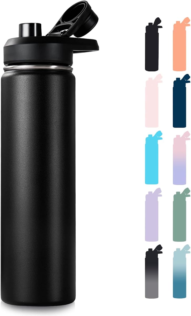 Fijinhom Botella de Agua Aislada de 24 oz con Asa, Botellas de Agua de Acero Inoxidable 304 con Boca Ancha, Botella de Agua Deportiva al Vacío de Doble Pared, Sin BPA, Mantiene el