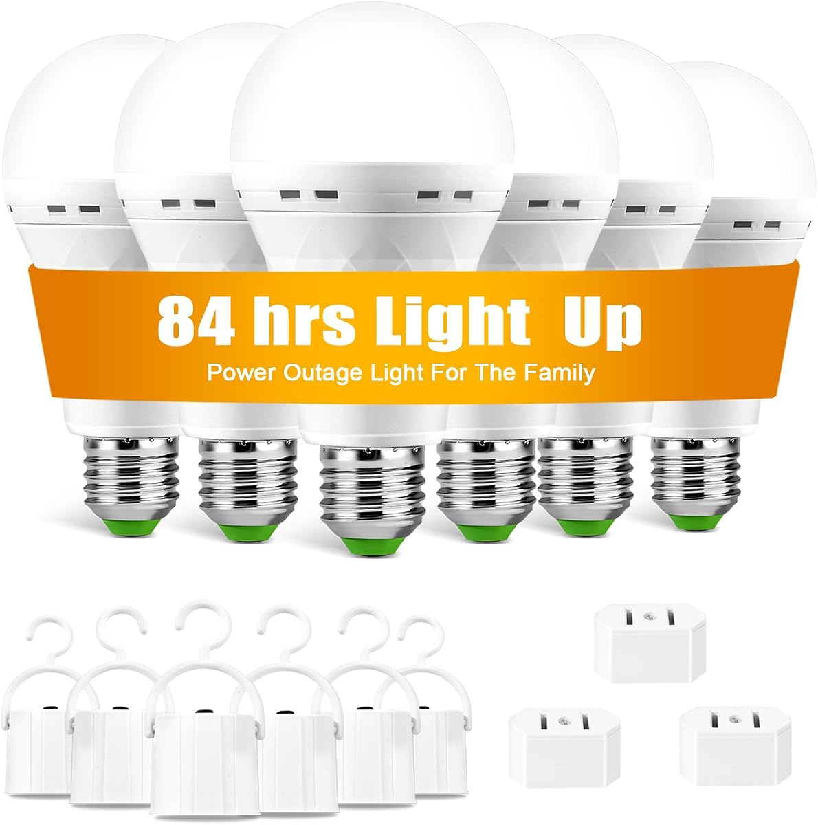 Bombillas LED de emergencia recargables, luz de hasta 84 horas, bombilla a pilas, bombilla de luz de carga automática de 1500 mAh, bombillas de respaldo de batería para fallos de e