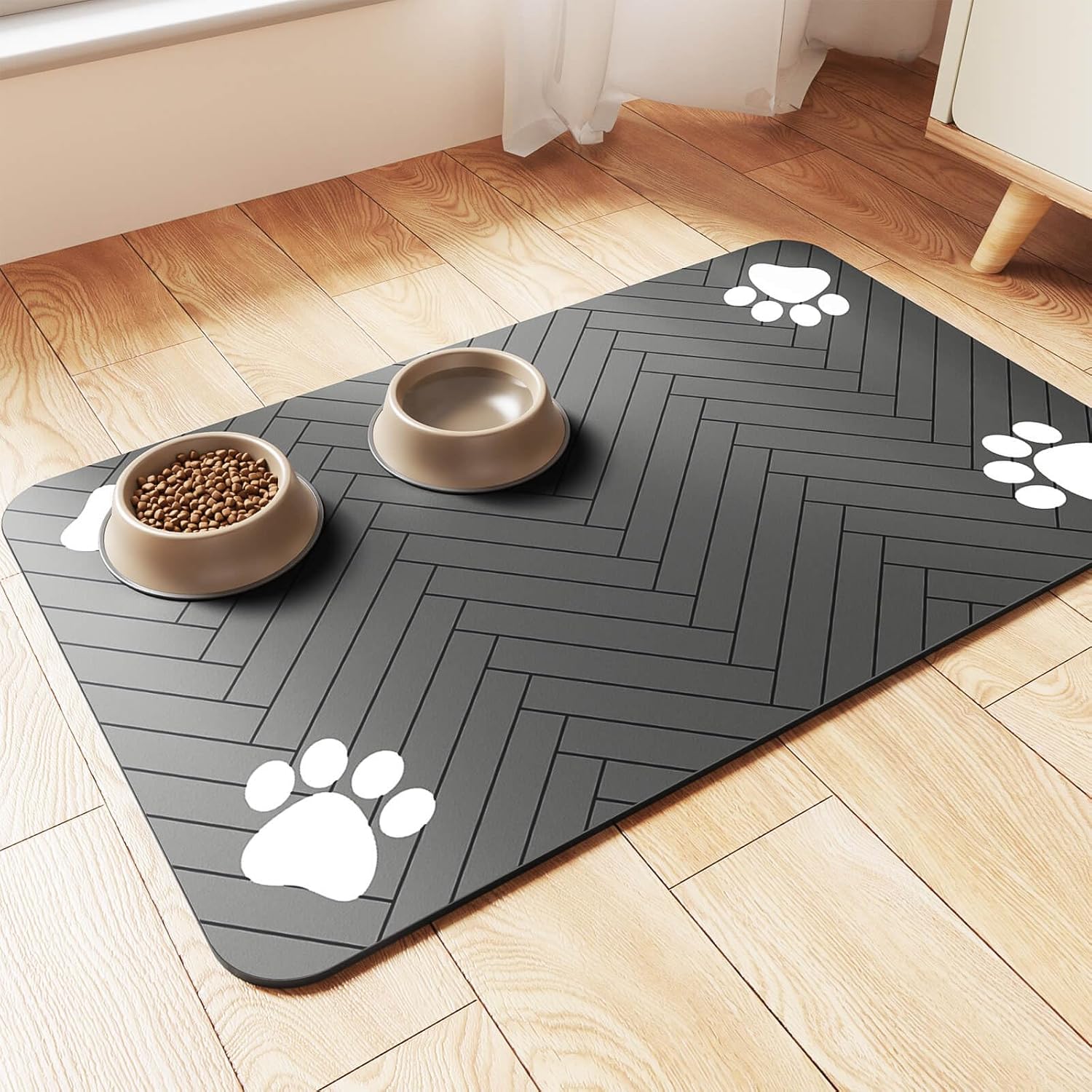 Tapete de alimentación de mascotas, mantel individual absorbente para tazones de comida y agua, con parte trasera de goma impermeable, tapete dispensador de agua de secado rápido p