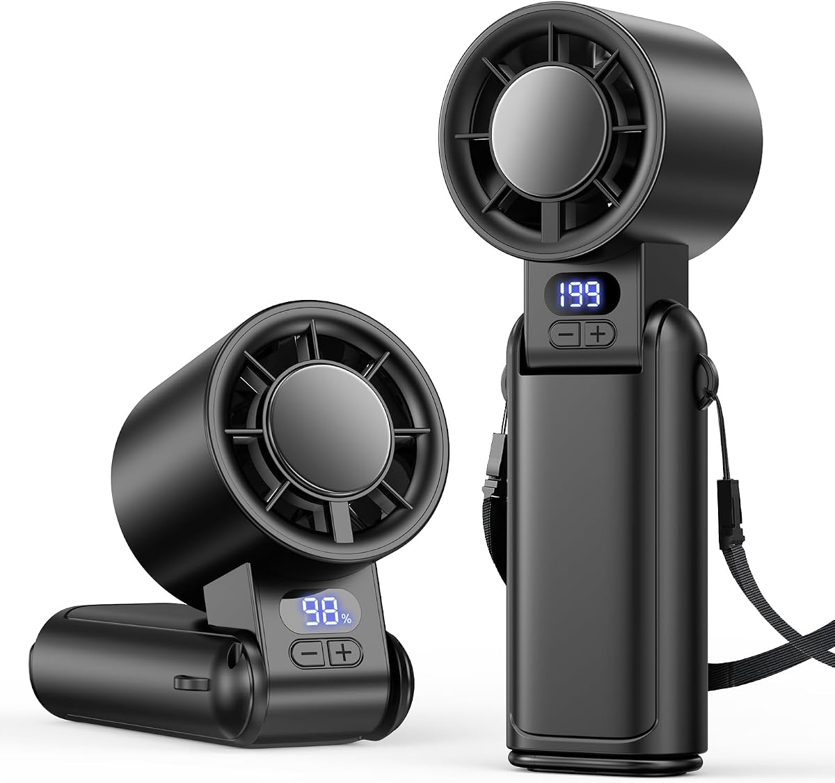 Ventilador turbo portátil de mano, 1-199 velocidades sin escalones ajustable con pantalla LED, diseño de bolsillo 3 en 1, mini ventiladores para interior/exterior/viajes/trabajo, n