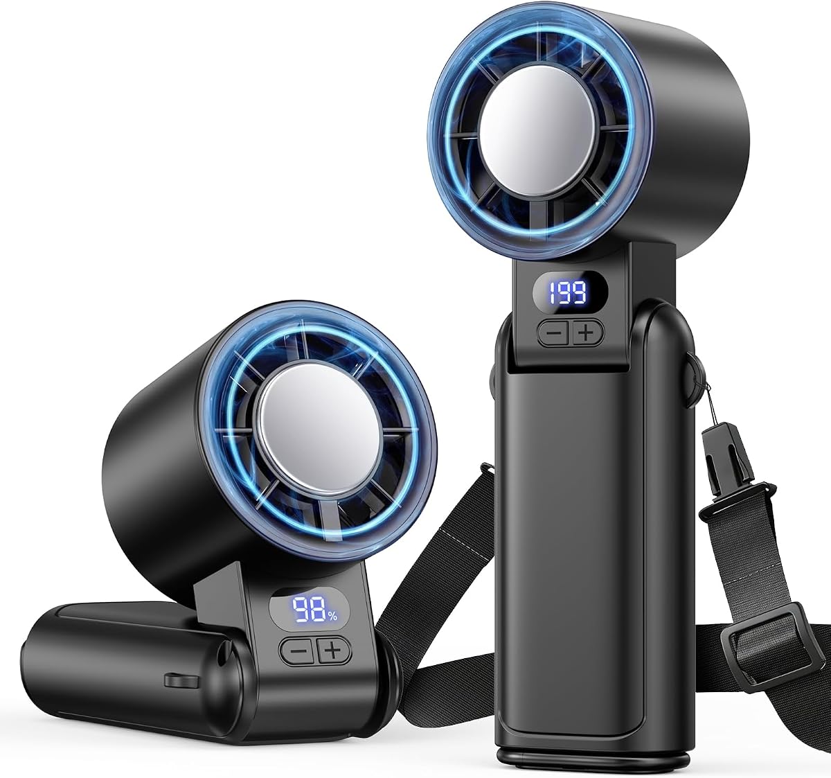 Ventilador turbo portátil de mano, 1-199 velocidades ajustables, color negro - 4 IN 1 Pocket Design with LED Display, High-Power Motor, Rechargeable Battery, Mini Fans for Indoor/O