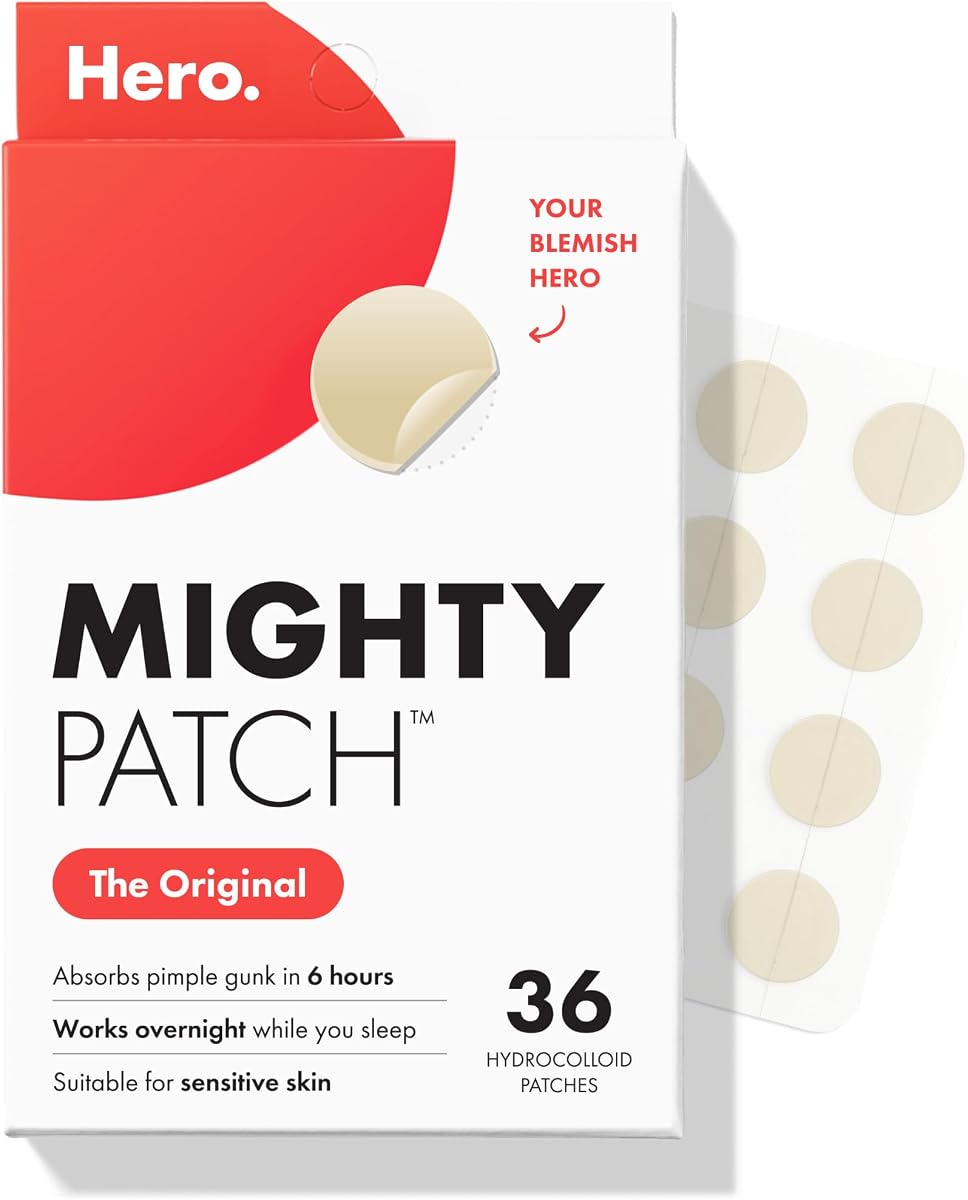 Mighty Patch™ Original de Hero Cosmetics – El parche hidrocoloide #1 para acné y espinillas para reducir granos y puntos blancos en un uso; Adhesivos nocturnos para cara y piel (36