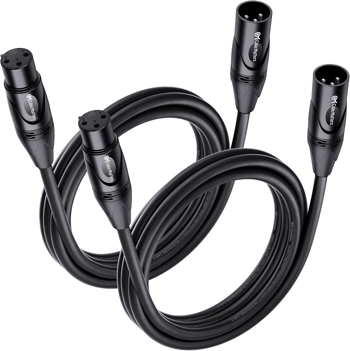 Cable Matters Paquete de 2 Cables Premium XLR a XLR - 1.83m, Cable de Micrófono Macho a Hembra, Cable de Micrófono de Cobre Libre de Oxígeno (OFC), Negro